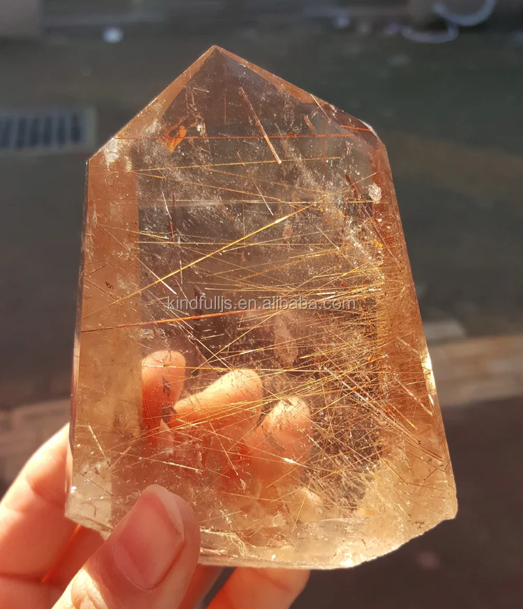Natural Crystal Rock Gold Rutilated Lodolite Crystal Point Healing Quartz Stone