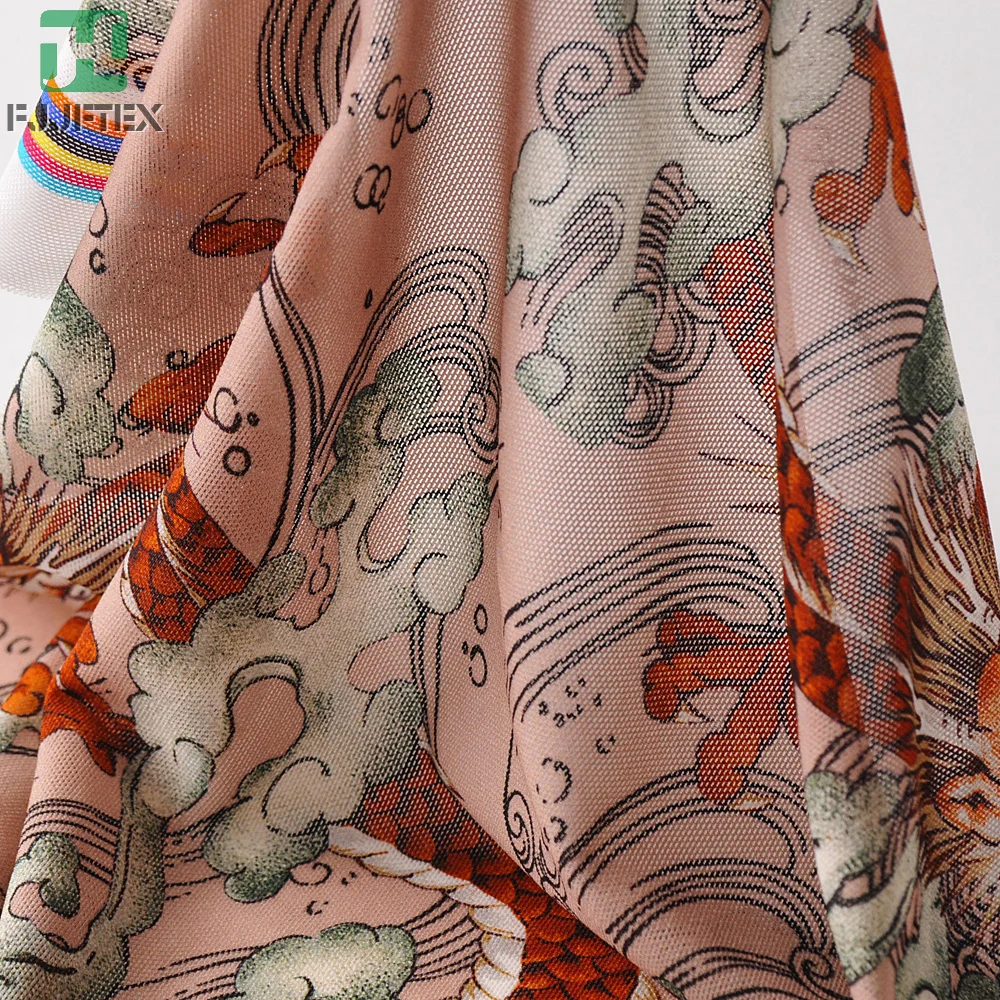 High elastane 92 polyamide 8 spandex digital  printed mesh fabric for underwear