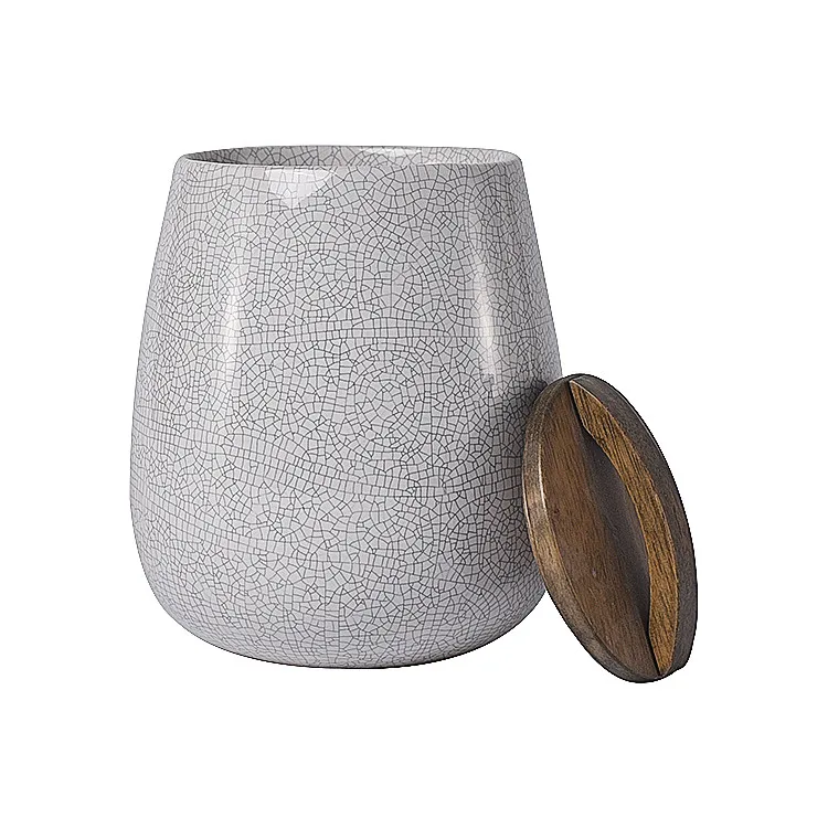 Fancy crackle glaze kitchen ware home goods ceramic tea coffee sugar canisters with bamboo lid