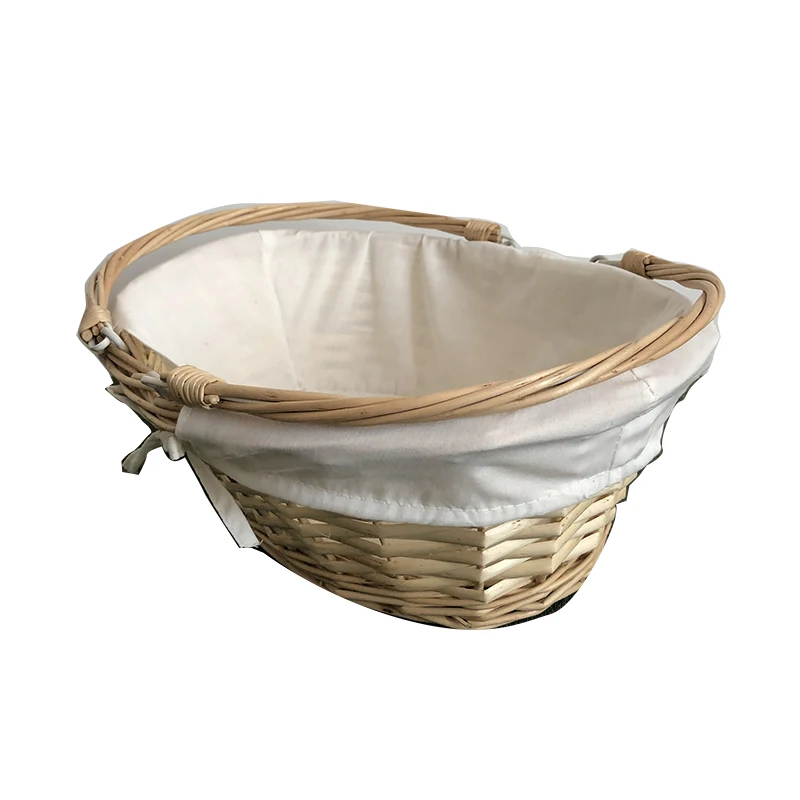 hot sale willow basket with folding handle lining for gift candy storage daily