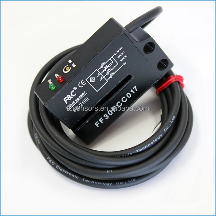 Metal housing DC 24V 2mm fork sensor plastic Sticker label sensor