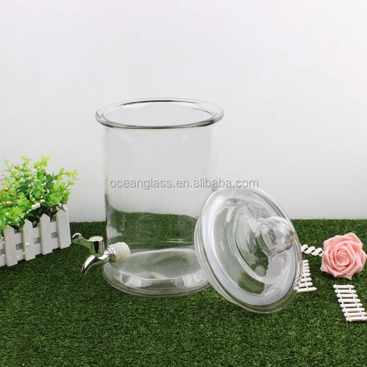 Zibo Hongmao 5L 2.5L cylindrical glass drinking dispenser with tap glass mason jar with tap