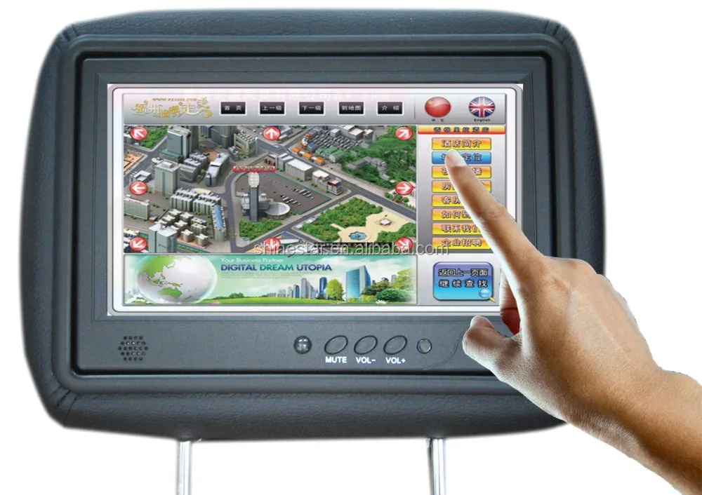 IR body sensor 9 inch TFT LCD car cab taxi headrest 4G wireless network advertising touchscreen monitor with APK software