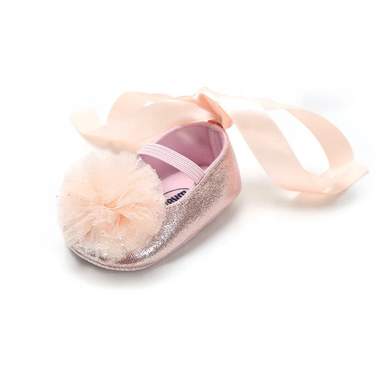 Cute PU Leather fluff ball girl princess mary jane baby shoes for girl