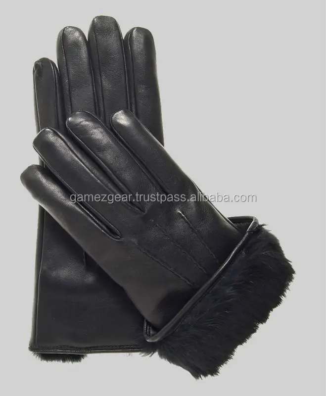 Lined Leather Gloves With Black Fur