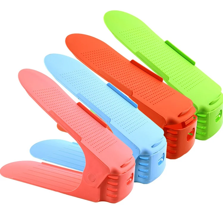 Top Seller Home Accessories Plastic Colors Double Layer Adjustable Shoe Slots Organizer Holder Closet Space Saver Opp Bag 5 Pcs