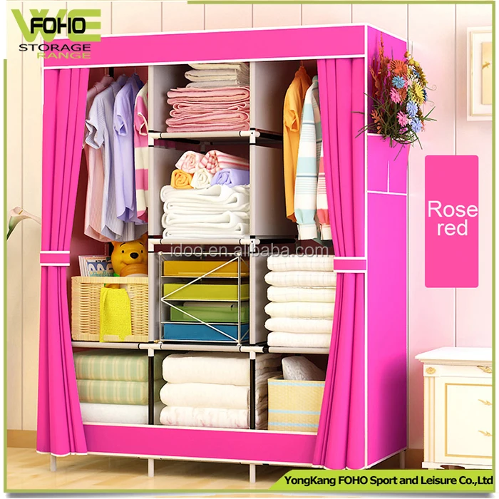 Modern Portable Fabric Wardrobe Iron and Plastic Folding Storage Cabinet for Baby and Home Use for Bedroom Furniture
