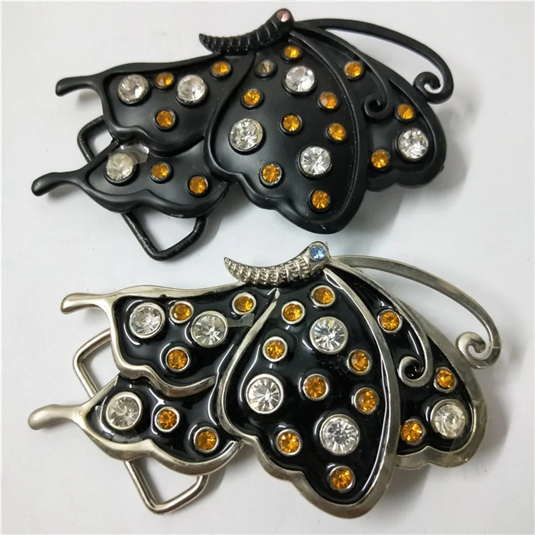 Colorful Butterfly shape Rhinestone metal belt buckle Diamond Spray paint buckle for garment belt