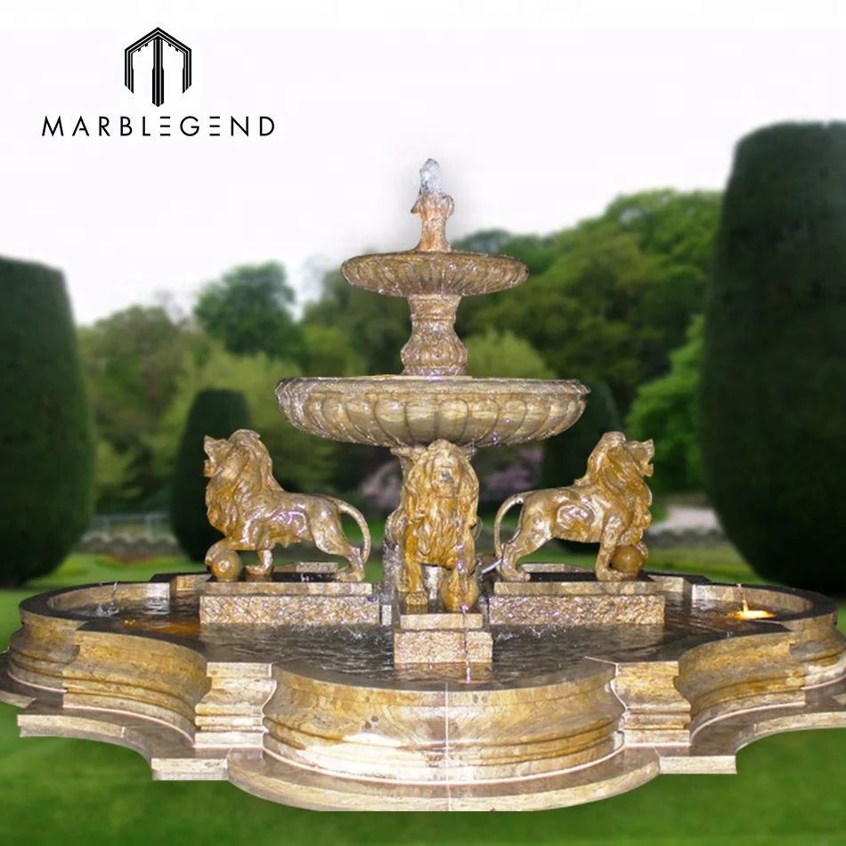Customized  Design outdoor Natural Stone lion head  Marble  Water Fountains