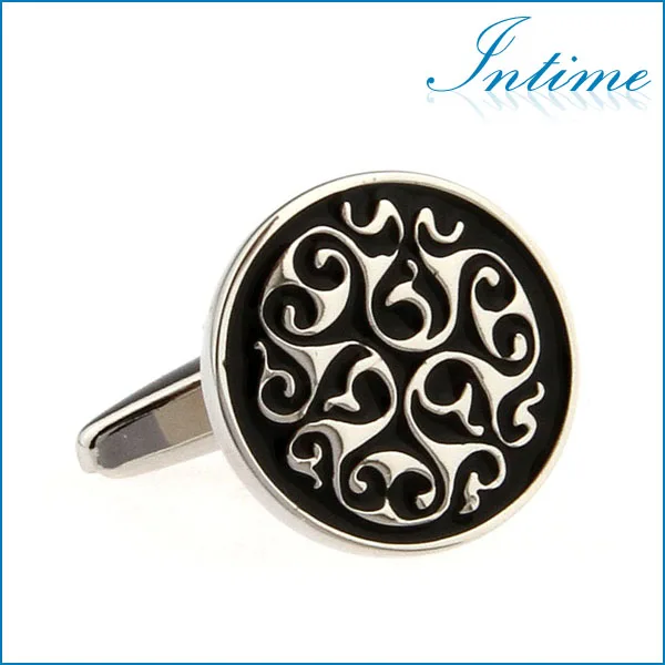 Запонки с черной эмалью и гравировкой