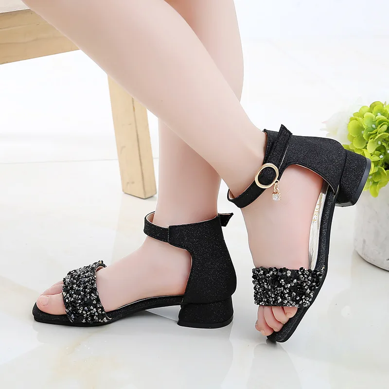 
2019 summer girls sequins sandal High-heeled Princess Shoes 