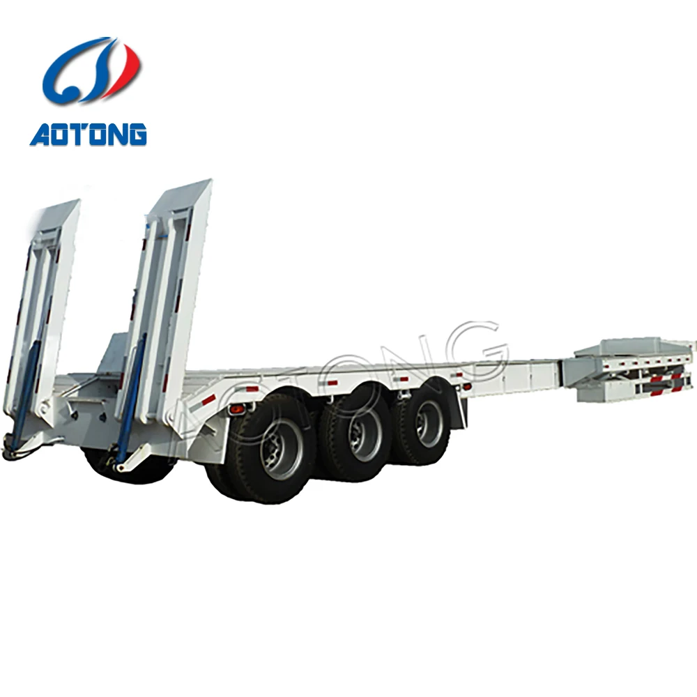 Heavy duty 40-60 ton extendable low bed truck trailer heavy trailer 14m to 20m telescopic trailer