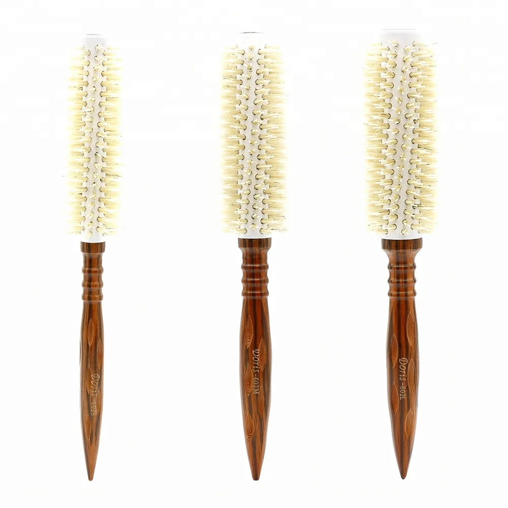 Professional Curly Hair Comb Bamboo Hair Anti-static barber brush Twill Hairdressing Wooden Round Comb For Salon