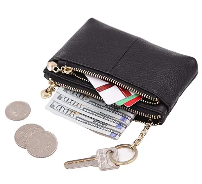 Mini Women Genuine Leather Zip Small Coin Purse With Key Ring Triple Zipper Card Holder Wallet For Women