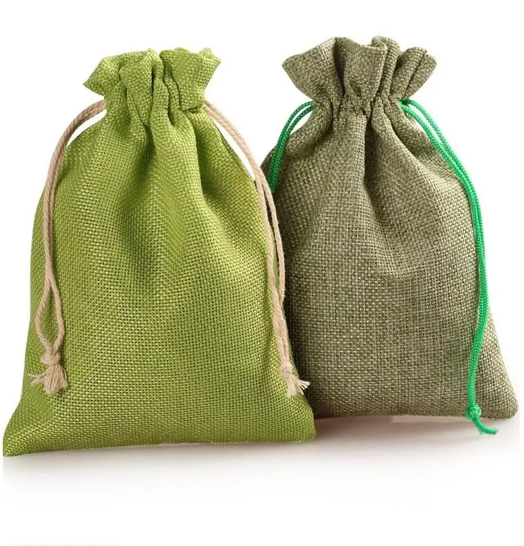 Custom printed mini Natural linen drawstring gift jewelry pouch bag with