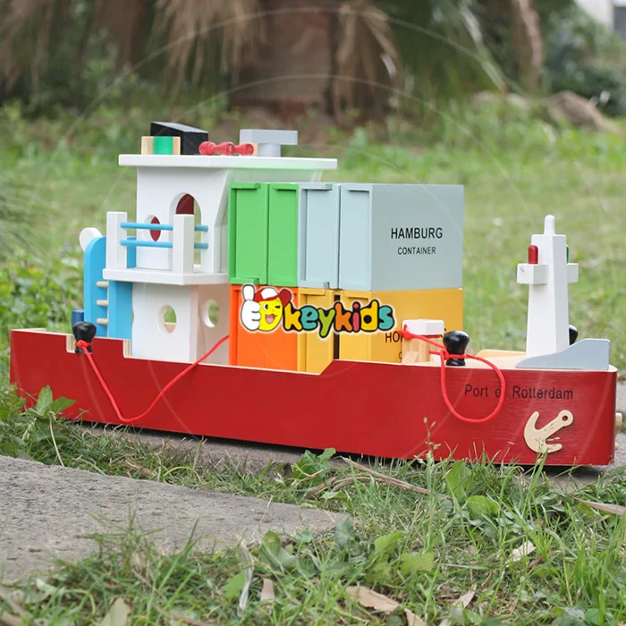 2016 wholesale baby wooden toy cargo ship, best sale toddlers wooden toy cargo ship, funny wooden toy cargo ship W04F006