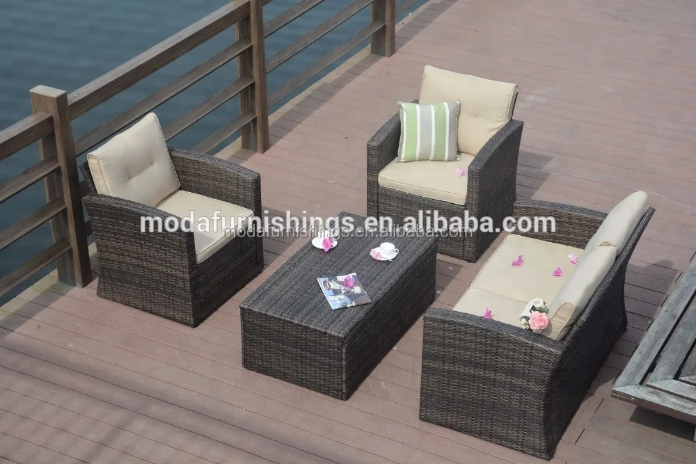 Hot Selling 4PCS Wicker Patio Poly Import Rattan Garden Casual Furniture Sofa Set