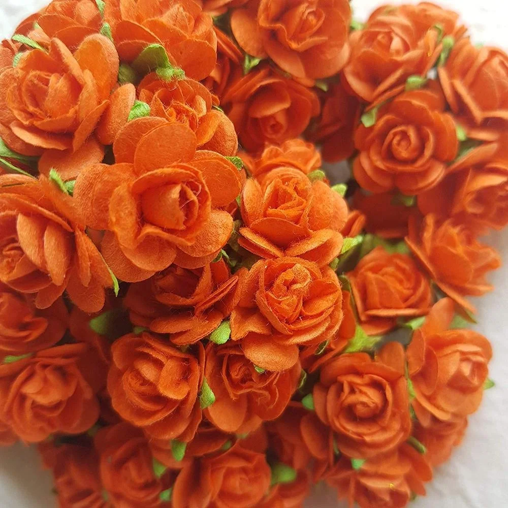 Top 100 pcs Handmade Mulberry Paper Rose Buds Flower Set Decoration 1.5 cm Craft Scrapbooking