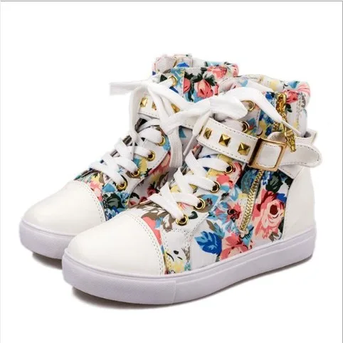 up-0111C woman canvas shoes with high tops zipper rivet student flat shoes