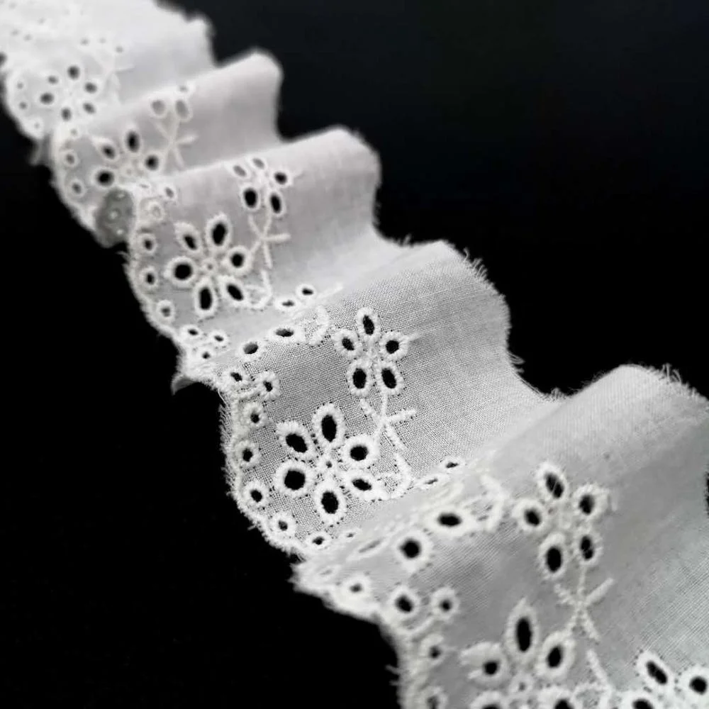New wholesale embroidery designs flower lace  White color cotton eyelet lace trim for clothing