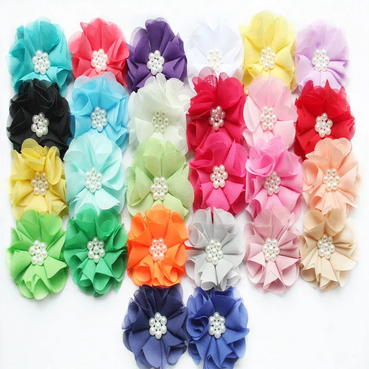 2.5' chiffon pearl with floral pearl flower headband baby headband