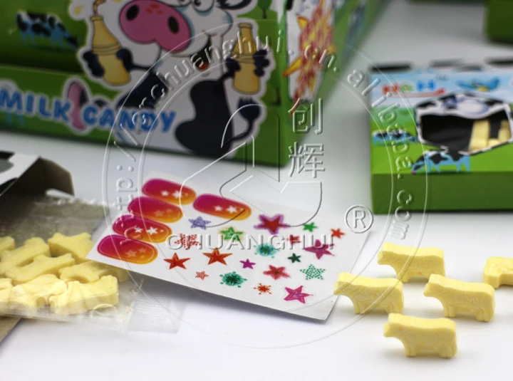 Stylish Cow Shape Dry Milk Tablet Candy With Nail Sticker