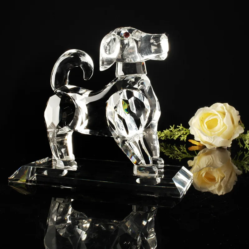 Crystal Cute Dog Figurine Collection Cut Glass Ornament Statue Animal Collectible