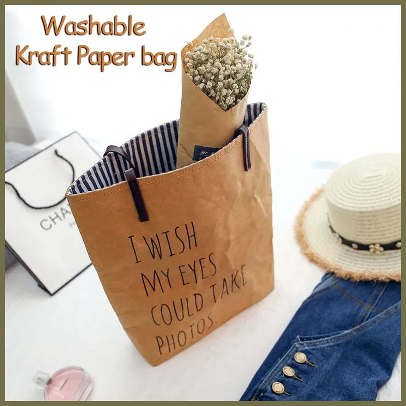 Recyclable,washable paper Shopping bag kraft Paper tote bag,Tyvek Material paper carrier bag