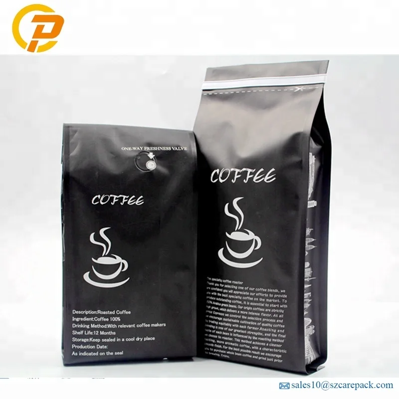Custom printed aluminum foil flat bottom empty coffee bag with valve