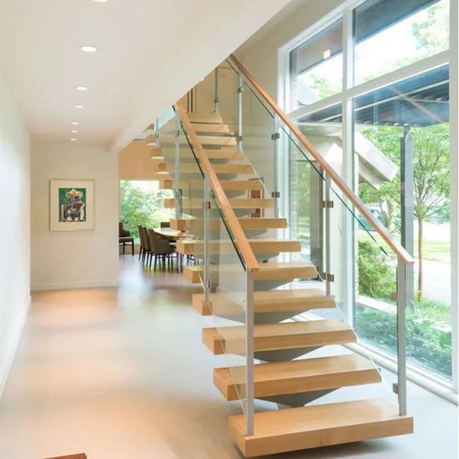 
Modern design straight stair with wood tread/mono beam staircase/central steel spindle stairs 