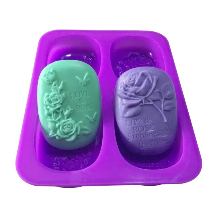 4 Cavity Nonstick Handmade Cake Molds Purple Round Flexible Floral Flower Soap Making Resin Silicone Square Hand Soap Mold