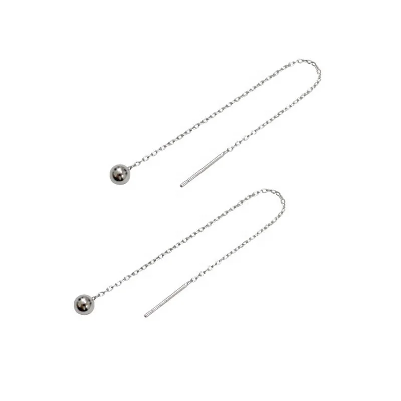 925 Silver Chain with 4MM Ball Long Earrings for Women Silver Jewelry Simple Ear Wire Prevent allergy