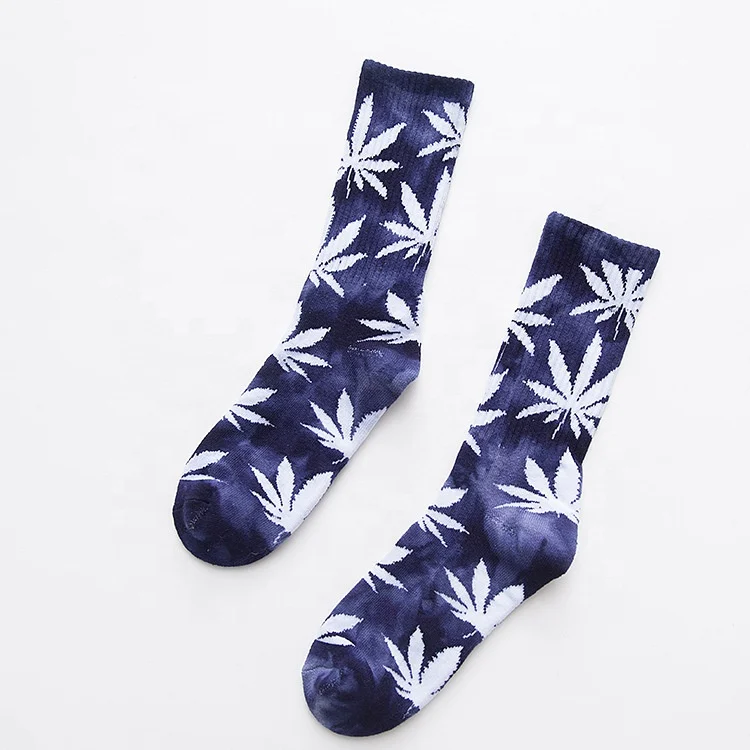 KANGYI Hiphop Sport Socks Custom Tie Dye Socks Maple Leaf Weed Fashion High Quality Cotton 10 Casual Pictures Knitted Men Socks