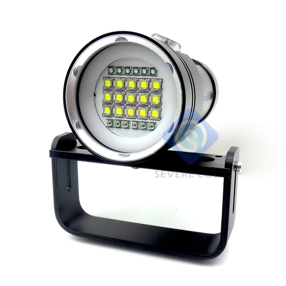 Professional Diving Light Underwater 100m Scuba Video Light 15 XML2+6 Red+6 UV LED Photography Video Dive Flashlight Lamp