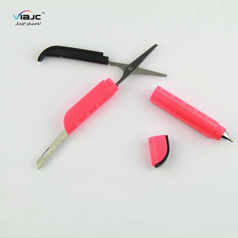 
Office promotional ball pen multifunction with knife and scissor ruler 