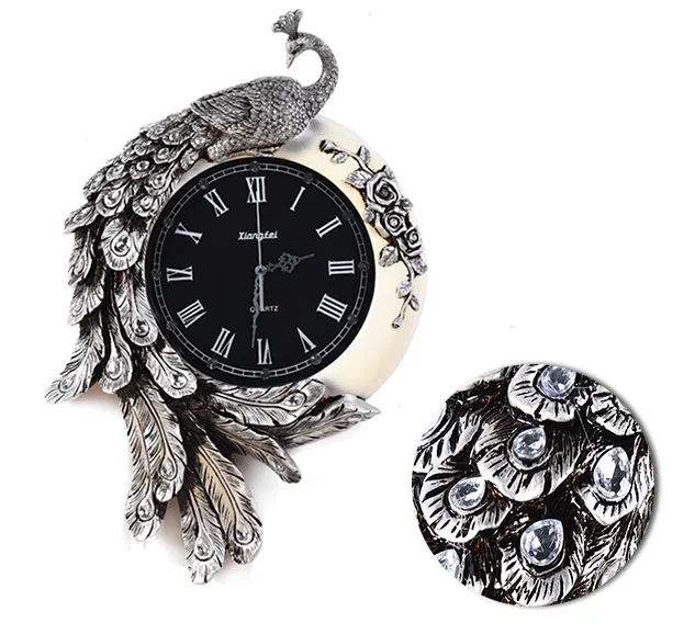 Креативные домашние украшения, настенные часы с павлином из смолы