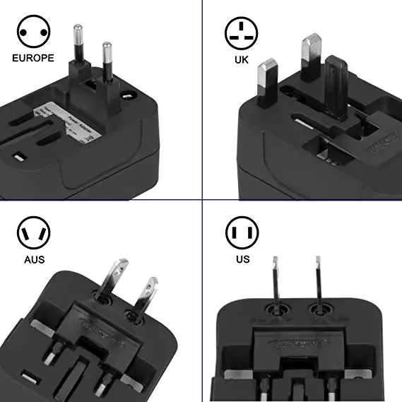 CE ROHS FCC PSE BS8546 Red color multi-nation universal travel plug adapter converter with 2 usb port
