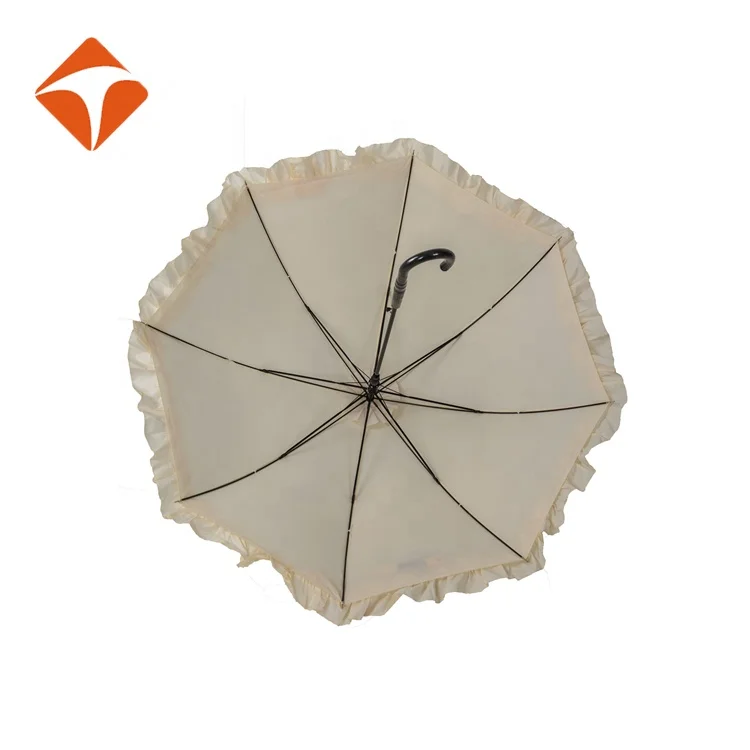 Lace Pagoda Wedding Umbrella Prices White Frill Design Standard Size Auto Open Straight Ladies Plastic Handle Outdoor for Adults