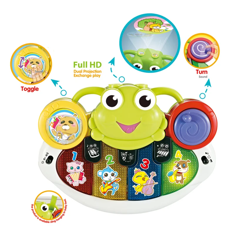 2 in 1 multi-functional electric musical instrument frog piano projector toy with light