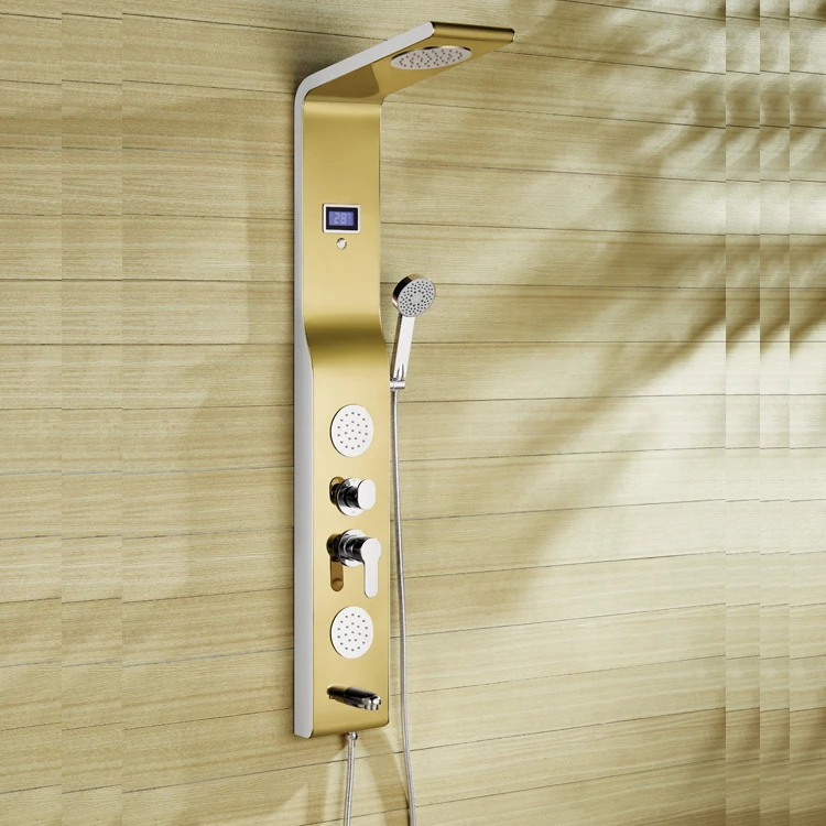 hot sale gold 304# stainless steel shower panel /shower column with temperature display