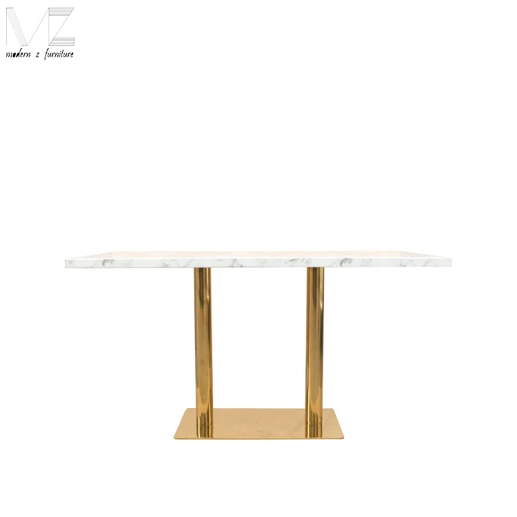 New Design Stainless Steel Faux square Marble Top Dining Table for 4 People