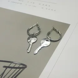 silver hoop padlock and key asymmetry charm earrings huggie lock key drop earrings mismatched