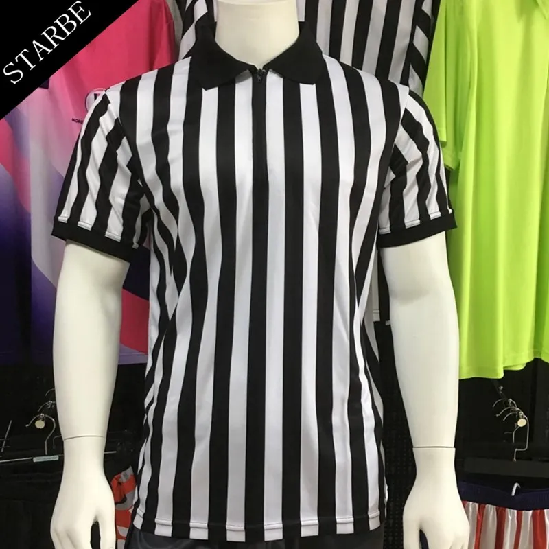 Wholesale football sport quickly dry zip collar soccer referee shirt