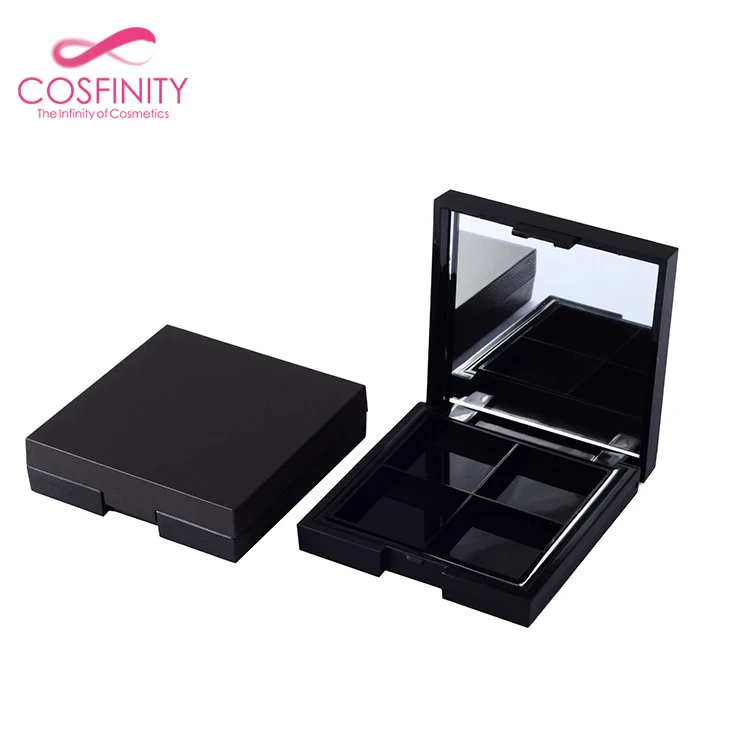Cosmetic black square eyeshadow packaging eye shadow case makeup palette containers with mirror