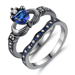 Women Copper Alloy Jewelry Fashion Latest Design Couple Crown Wave Black Gold Sapphire Personalized Love Zircon Ring For Unisex