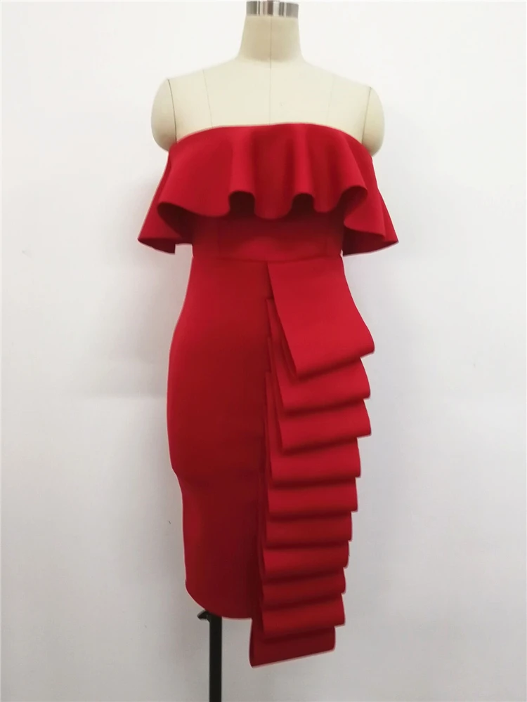 Hot Girl Dress Bodycon Evening Off Shoulder Party Ruffles Sexy Summer Club Wear Dress Backless Ladies Slim Elegant Tight Robes