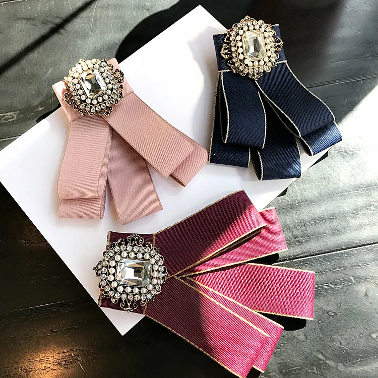 
wholesale korean luxury rhinestone pearl brooch for shirt dress bow tie for women 