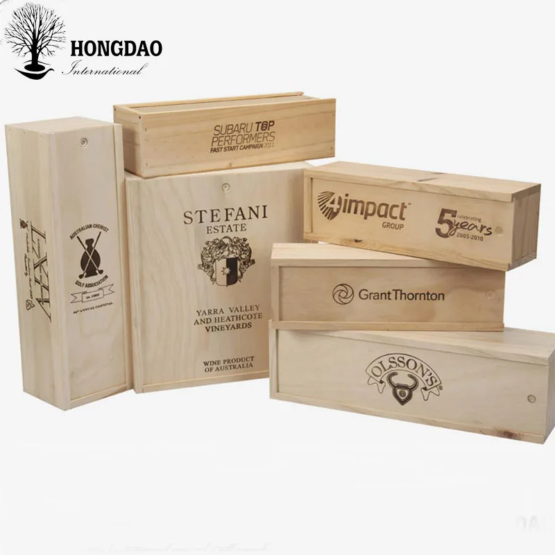 
HONGDAO custom made hot sale unfinished pine wood box single wine gift packaging wooden box 