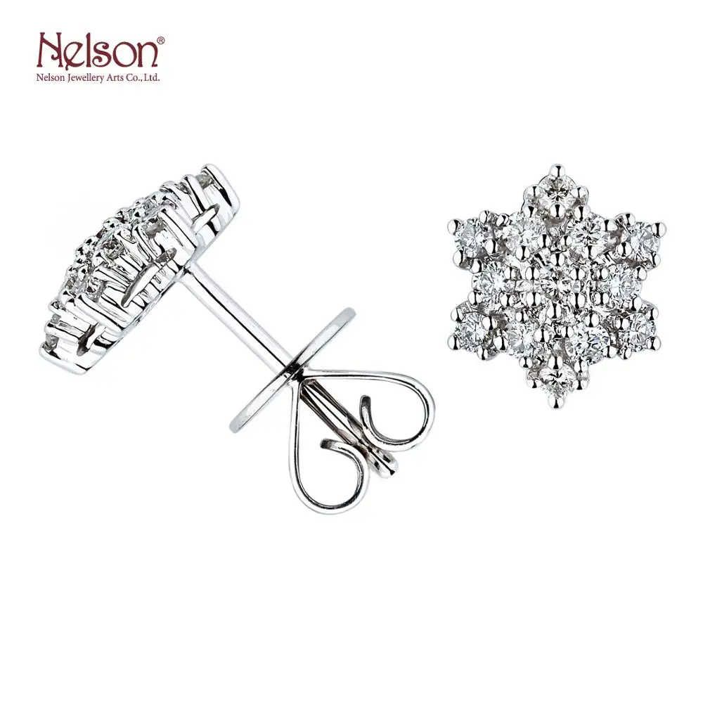 Award Winning Factory Custom logo no MOQ Fine Jewelry 18K 750 White Gold Anniversary Stud Top Quality Earrings For Female