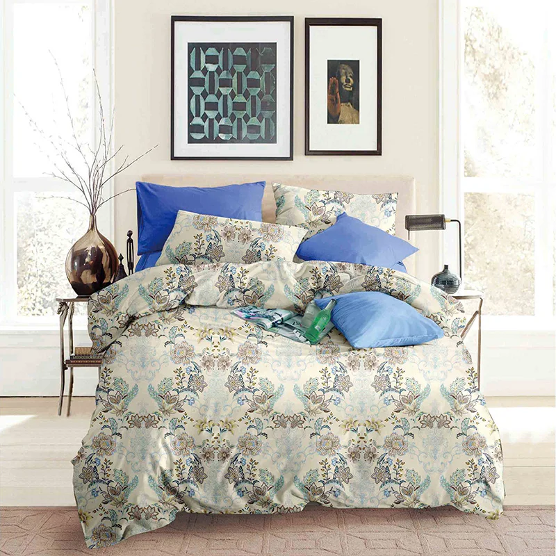 Printed soft down alternative comforter dark green duvet cover bedding set made in india